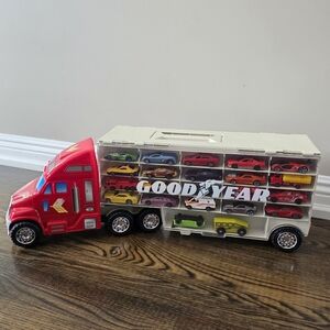 Vintage Pedbox Goodyear Truck Toy Car Carrier Storage Case w/ Diecast Cars 1999